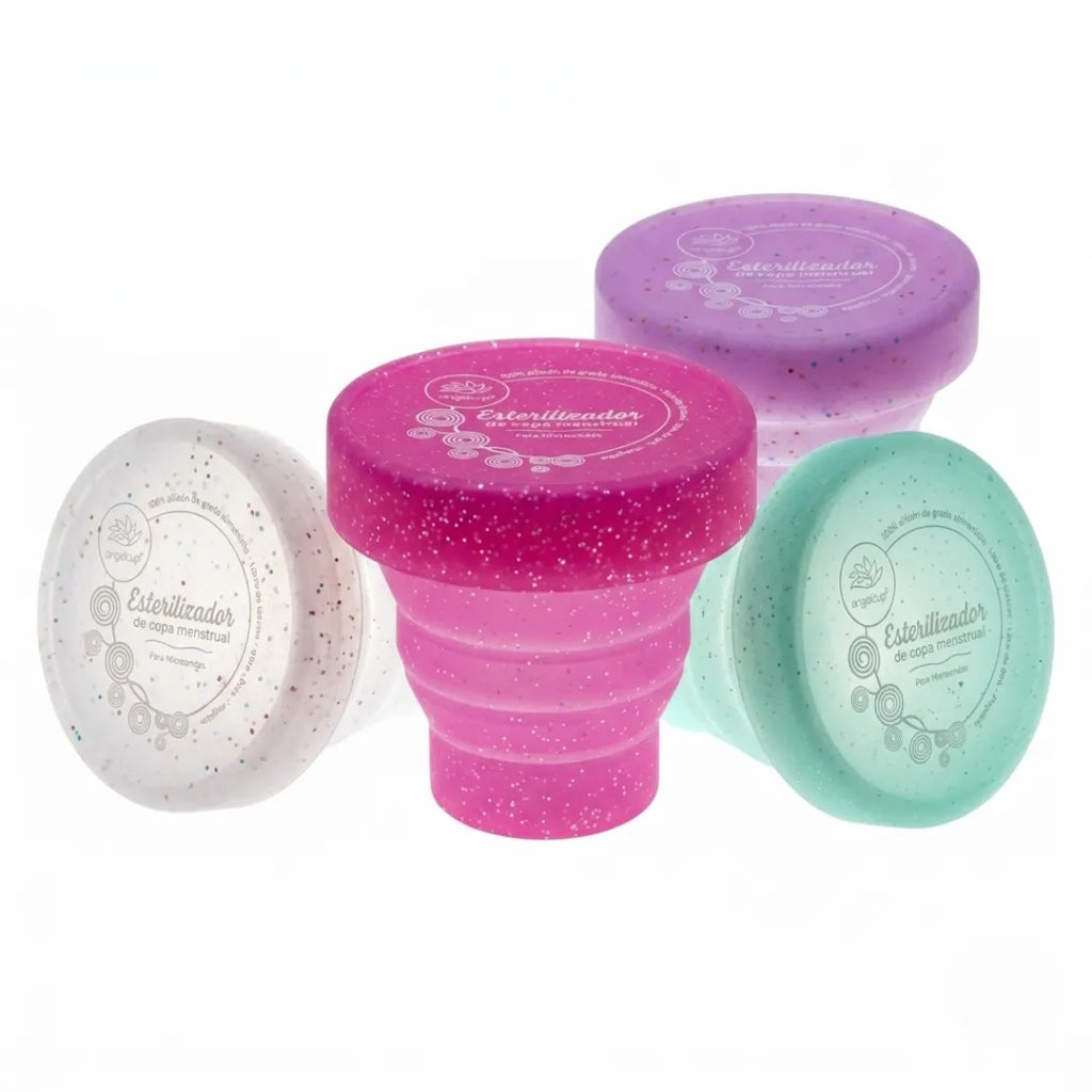 Vaso esterilizador de copa menstrual con glitter Angelcup