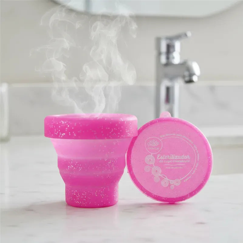 Vaso esterilizador de copa menstrual con glitter Angelcup