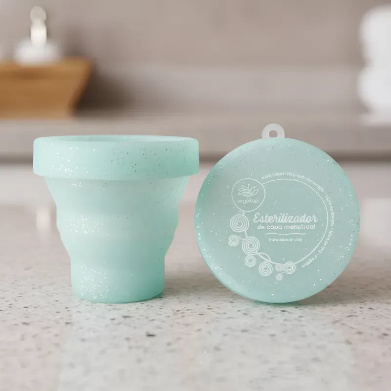 Vaso esterilizador de copa menstrual con glitter Angelcup