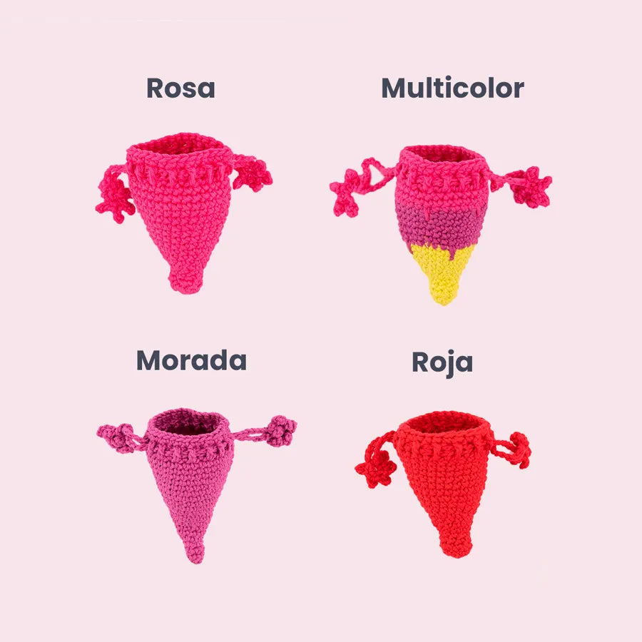 Kit Copa Cristal y bolsita tejida útero